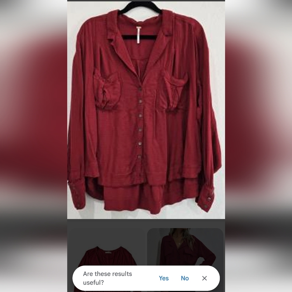 FREE PEOPLE Oversized Women's Red Button-Up Blouse,sz S But Fits a M/L. - Picture 2 of 6